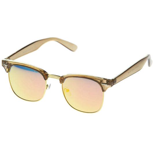 zeroUV Retro Modern Horned Rim Half Frame Mirrored Lens Sunglasses A031