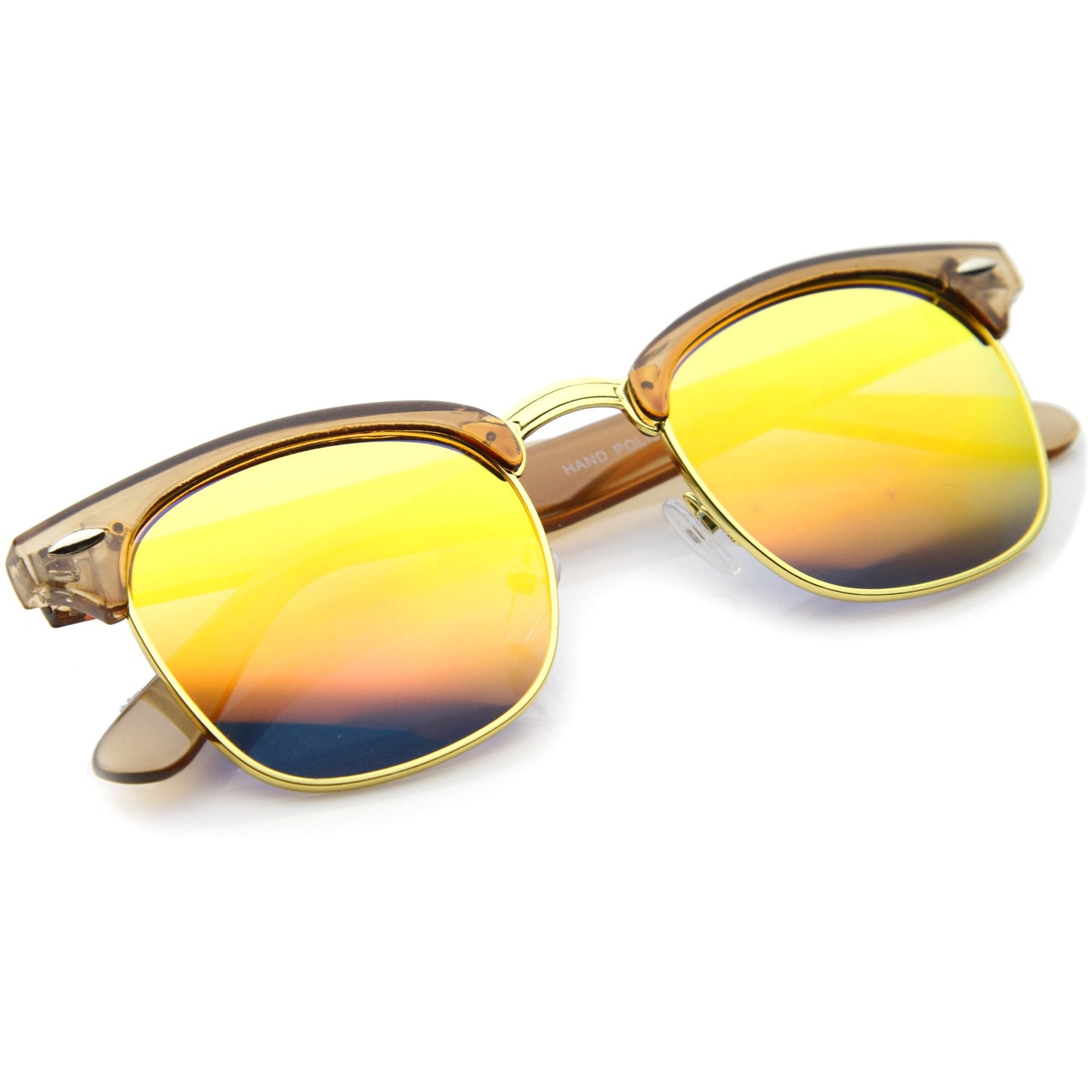 zeroUV Retro Modern Horned Rim Half Frame Mirrored Lens Sunglasses A031
