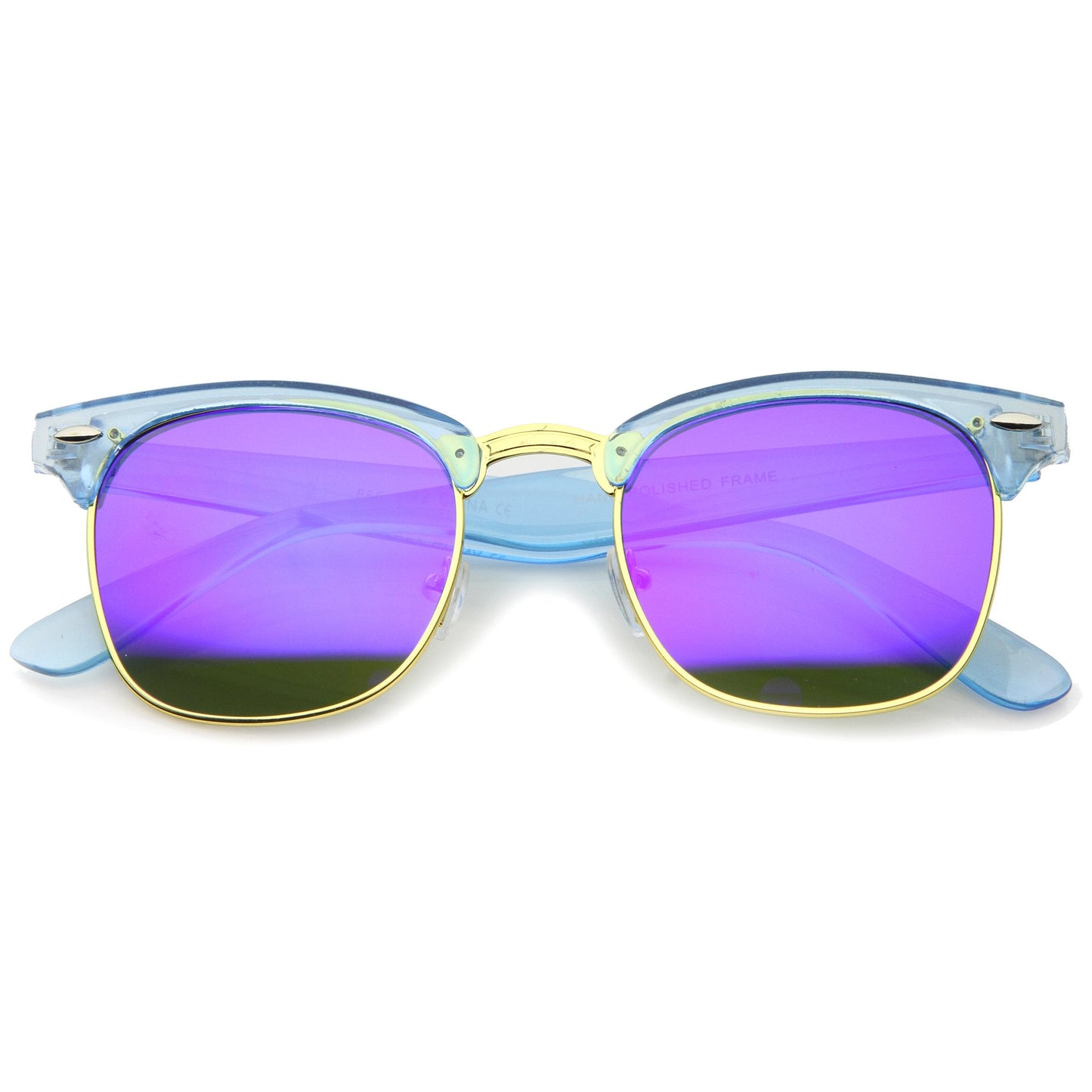 zeroUV Retro Modern Horned Rim Half Frame Mirrored Lens Sunglasses A031