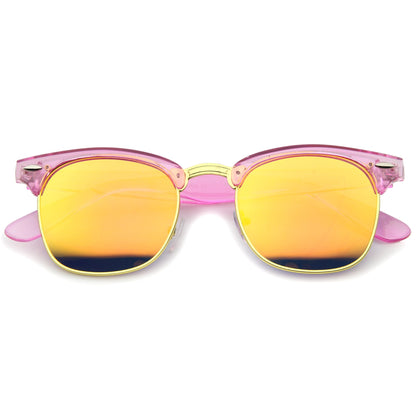 zeroUV Retro Modern Horned Rim Half Frame Mirrored Lens Sunglasses A031