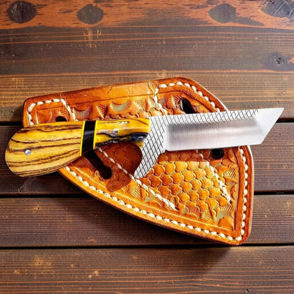 Frontier Cowboy Gear The Iron Maverick – Custom Handmade Rasp Steel Ranch Knife with Olivewood & Black Resin Handle & Leather Sheath