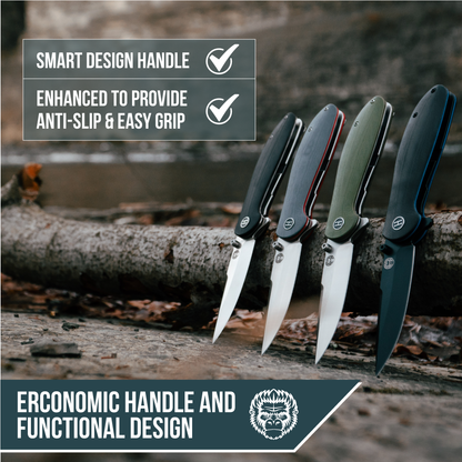 Holtzman's Gorilla Survival The Straight Back Folding Pocket Knife Giftset for Men and Women (Grey and Red)