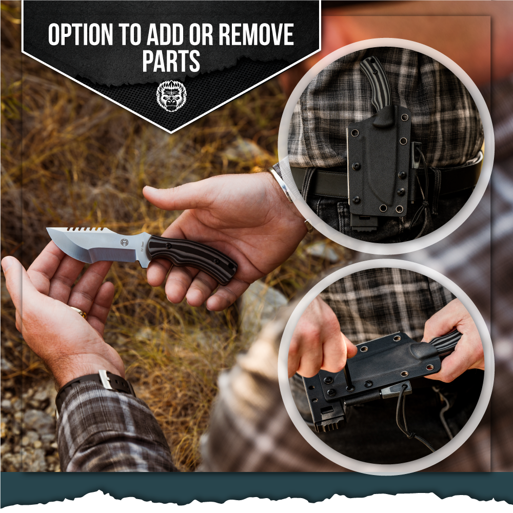 Holtzman's Gorilla Survival The Baby Tracker D2 Steel Bushcraft Survival Neck Knife Gift Set (Black and Gray)