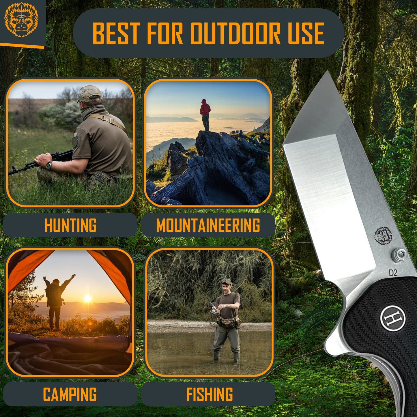 Holtzman's Gorilla Survival The Pioneer Folding Pocket Knife Giftset for Men and Women (Silver and Black)