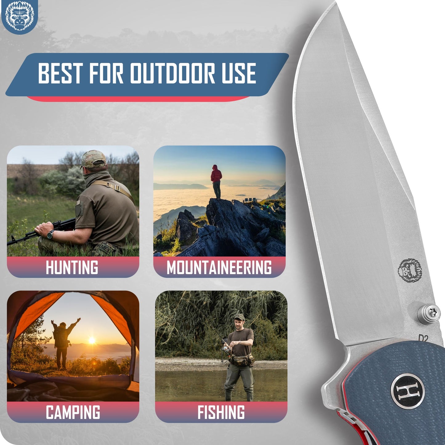 Holtzman's Gorilla Survival The Wrangler Folding Pocket Knife Giftset for Men and Women (Silver and Red)