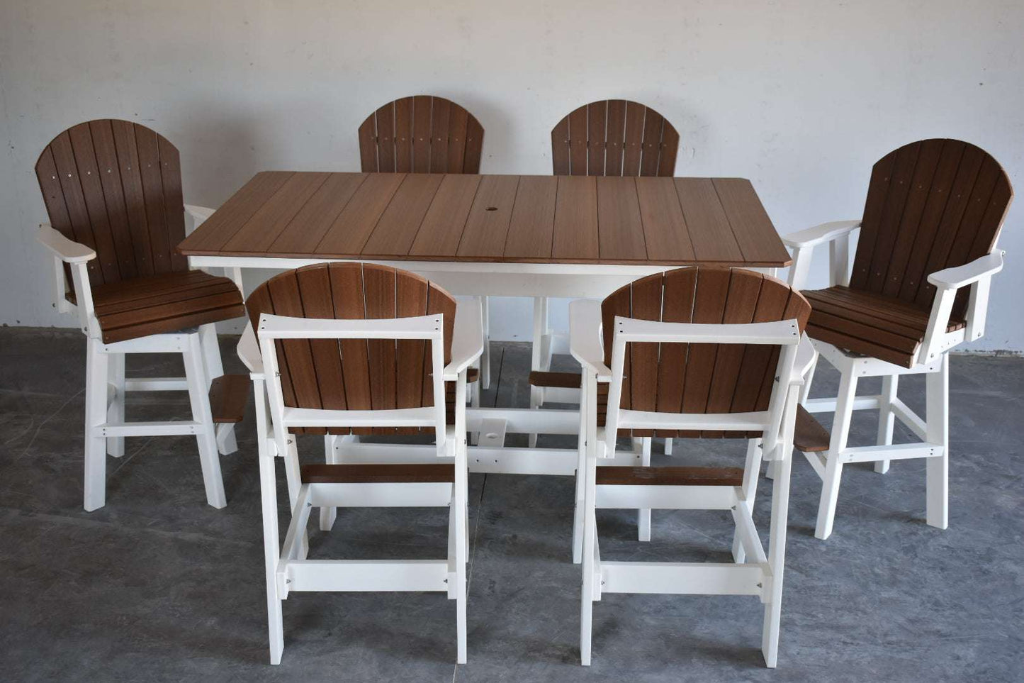 Dutch Country Patio 7 pc Table Set - 6' Rectangular Table with 2x Swivel Adirondack Chairs & 4x  Adirondack Chairs - In Dining, Counter &  Bar Height