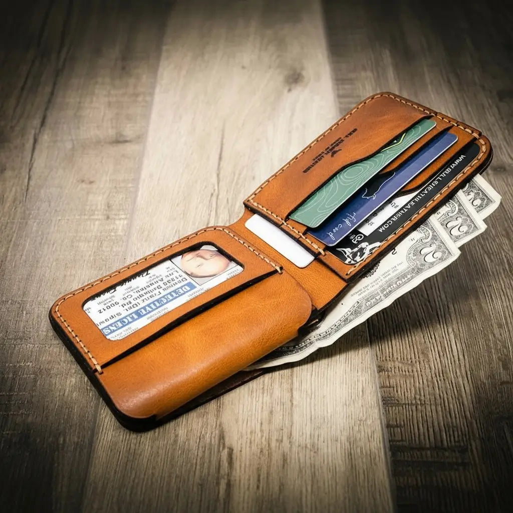 Bull Sheath Leather Badge Bifold Wallet