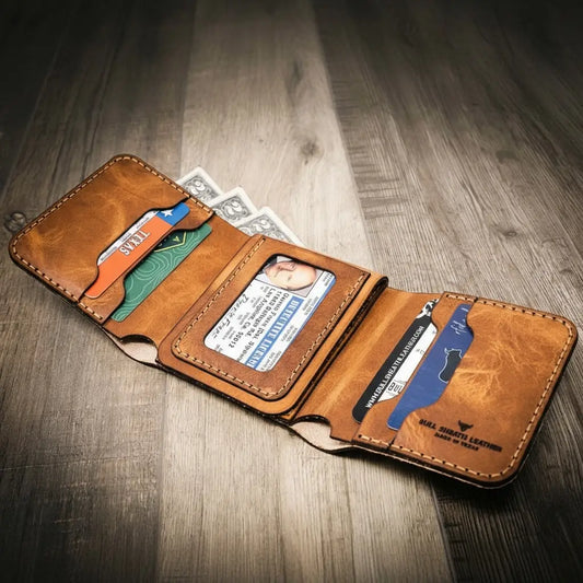 Bull Sheath Leather Badge Trifold Wallet