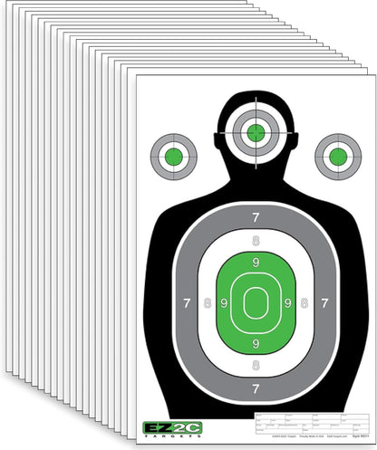 100 EZ2C 12"x18" Green Silhouette Paper Shooting Target, Premium USA Made Peel-Off Pad of 100