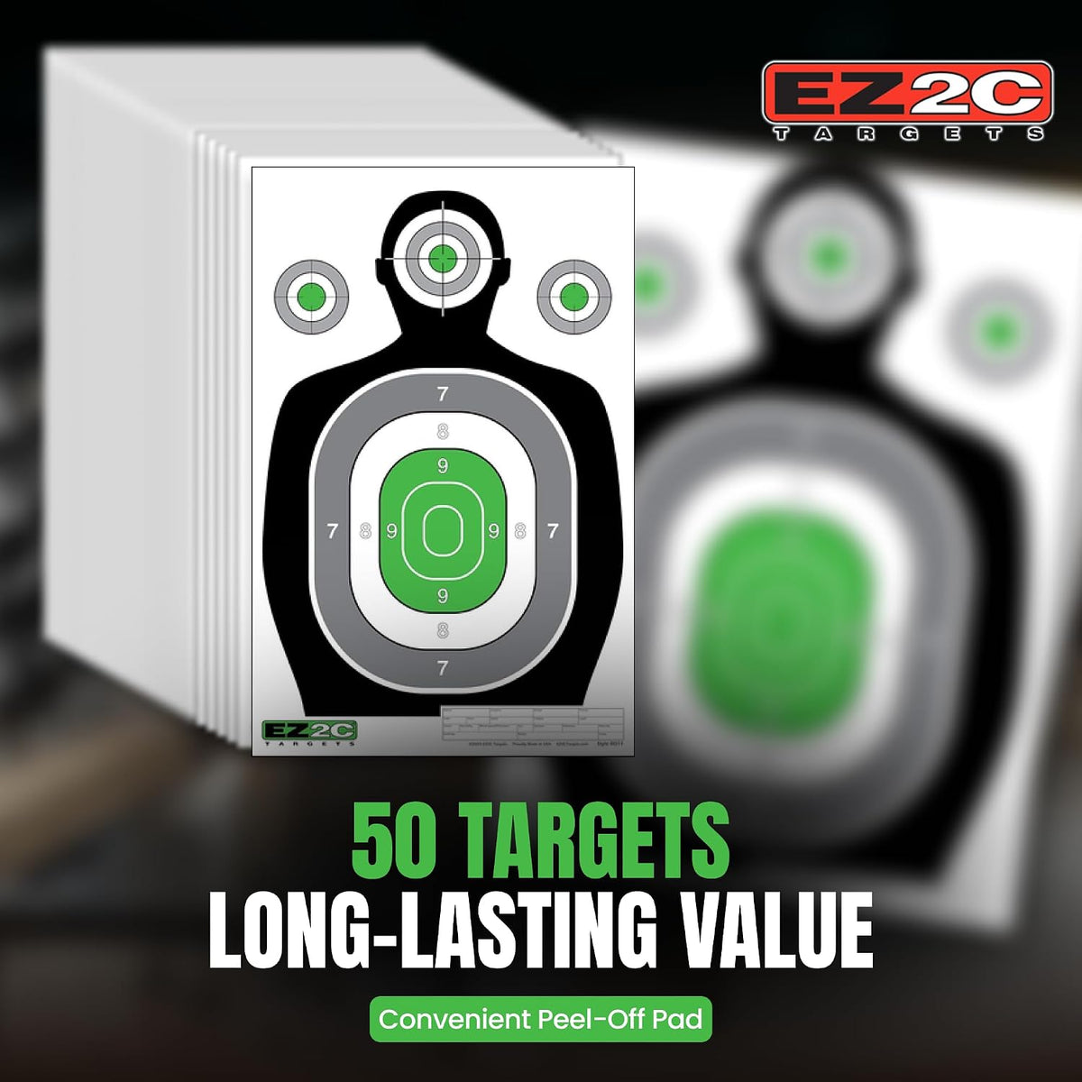 50 EZ2C RD11 12"x18" Silhouette Shooting Target, Premium Paper Targets Pad of 50