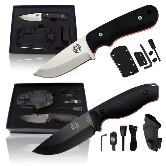 Holtzman's Gorilla Survival 1095 High Carbon Survival Steel Knife Gift Set and EDC D2 Damascus Steel Neck Knife Bundle