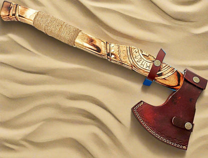KBS Knives Norse Axe with Custom Handmade Forged 1095 Steel Blade and Hand Engraved Ash Wood Handle – Odin’s Edge