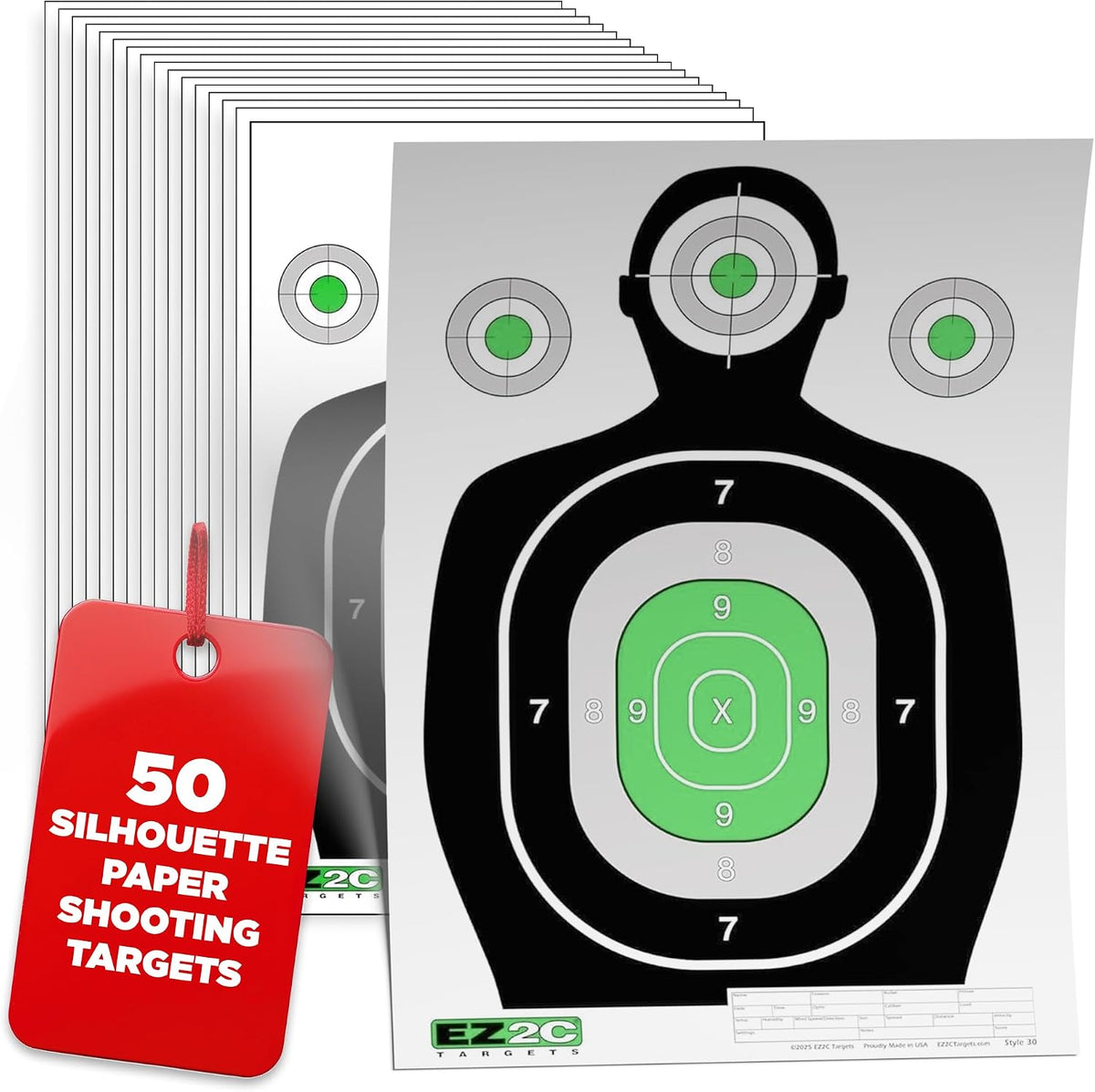 50 EZ2C RD11 12"x18" Silhouette Shooting Target, Premium Paper Targets Pad of 50