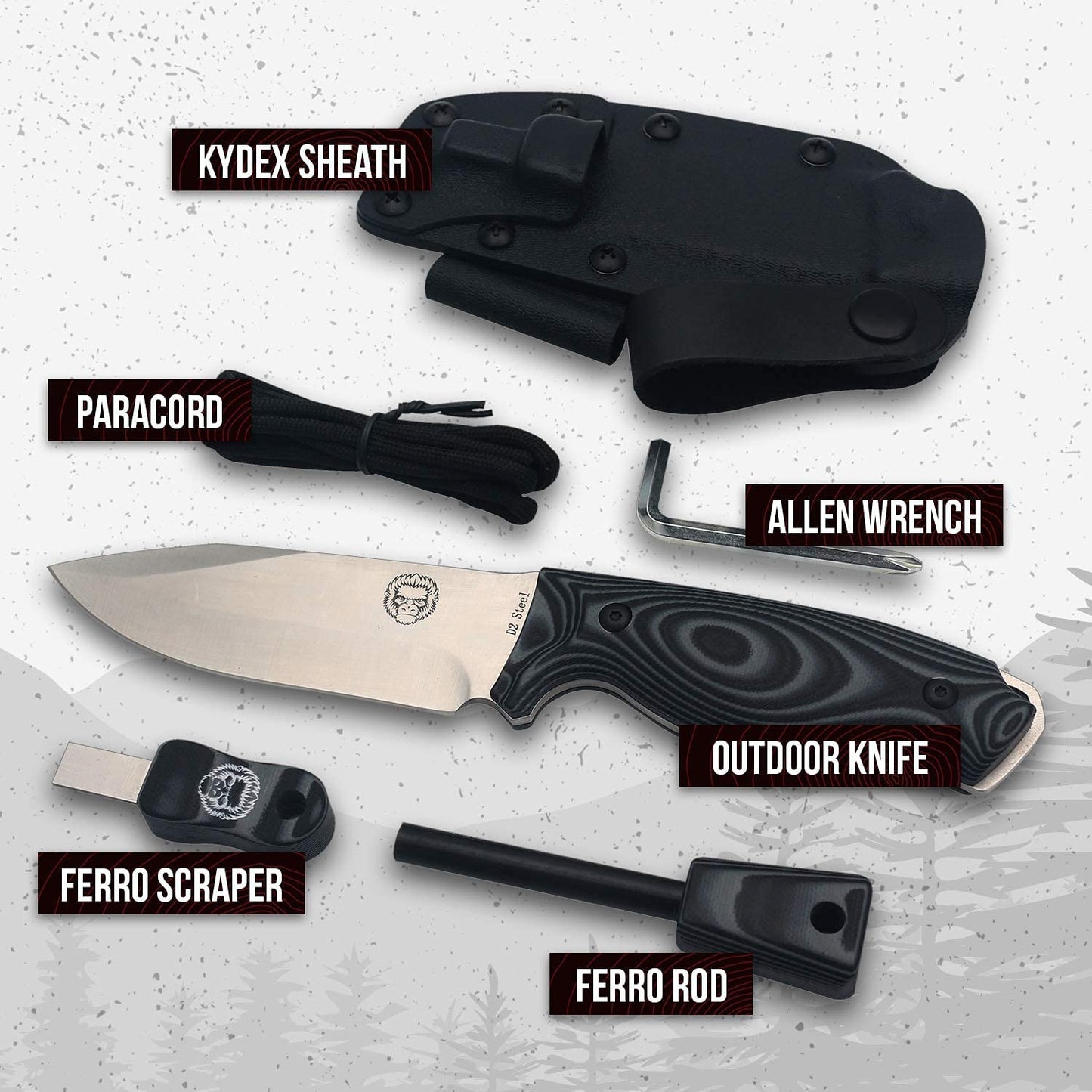Holtzman's Gorilla Survival "The Silverback" Full Tang D2 Survival Camping Knife Gift Set