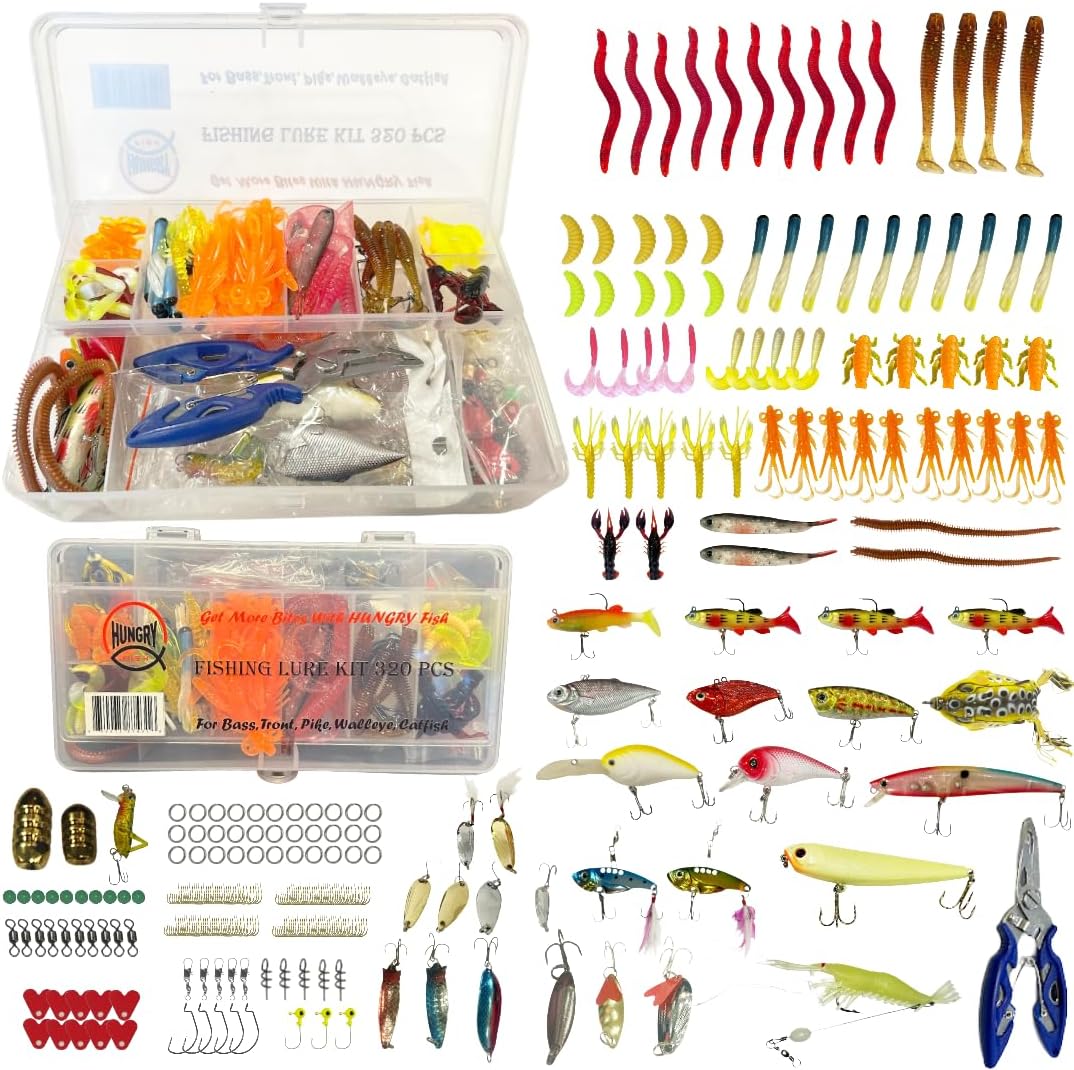 Hungryfish  Complete Fishing Lures Kit with Tackle Box - 320 Packs