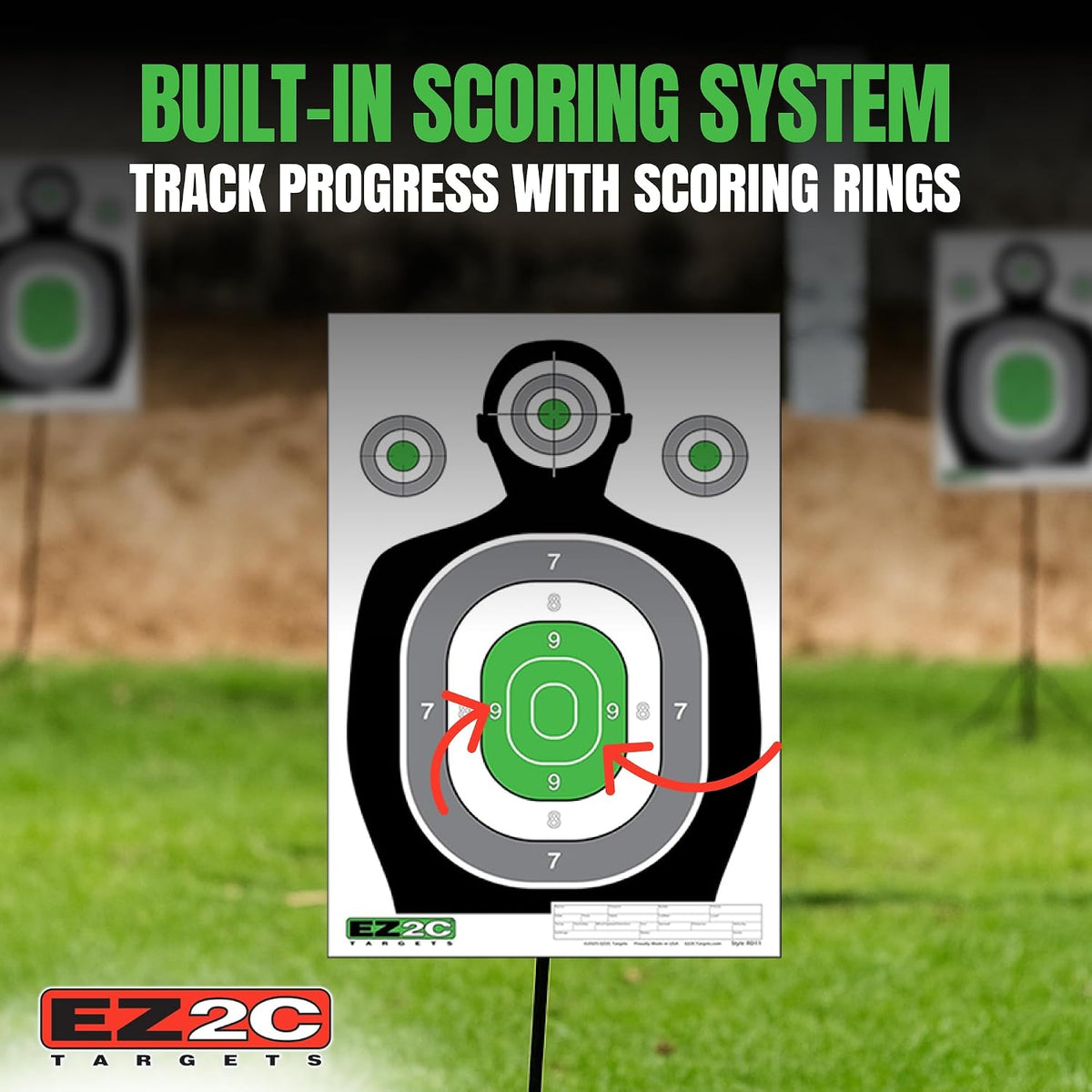 100 EZ2C 12"x18" Green Silhouette Paper Shooting Target, Premium USA Made Peel-Off Pad of 100