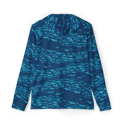 Texas Rigged Tees Deep Blue Schooling Fish — Unisex Fishing Pullover Hoodie (SPF 50+)