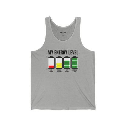 Texas Rigged Tees My Energy Level — Unisex Cotton Tank