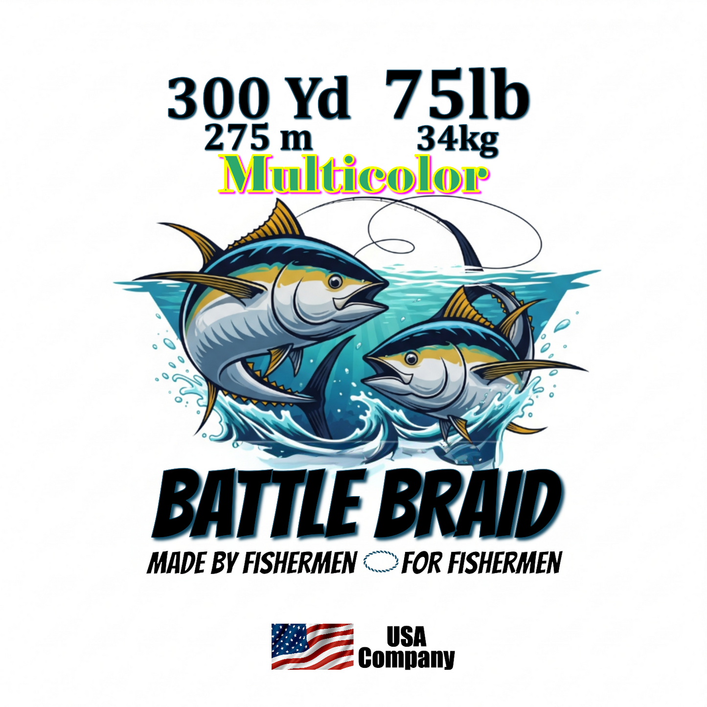 BATTLE BRAID MULTICOLOR 200/300 YARD SPOOL 8x PE
