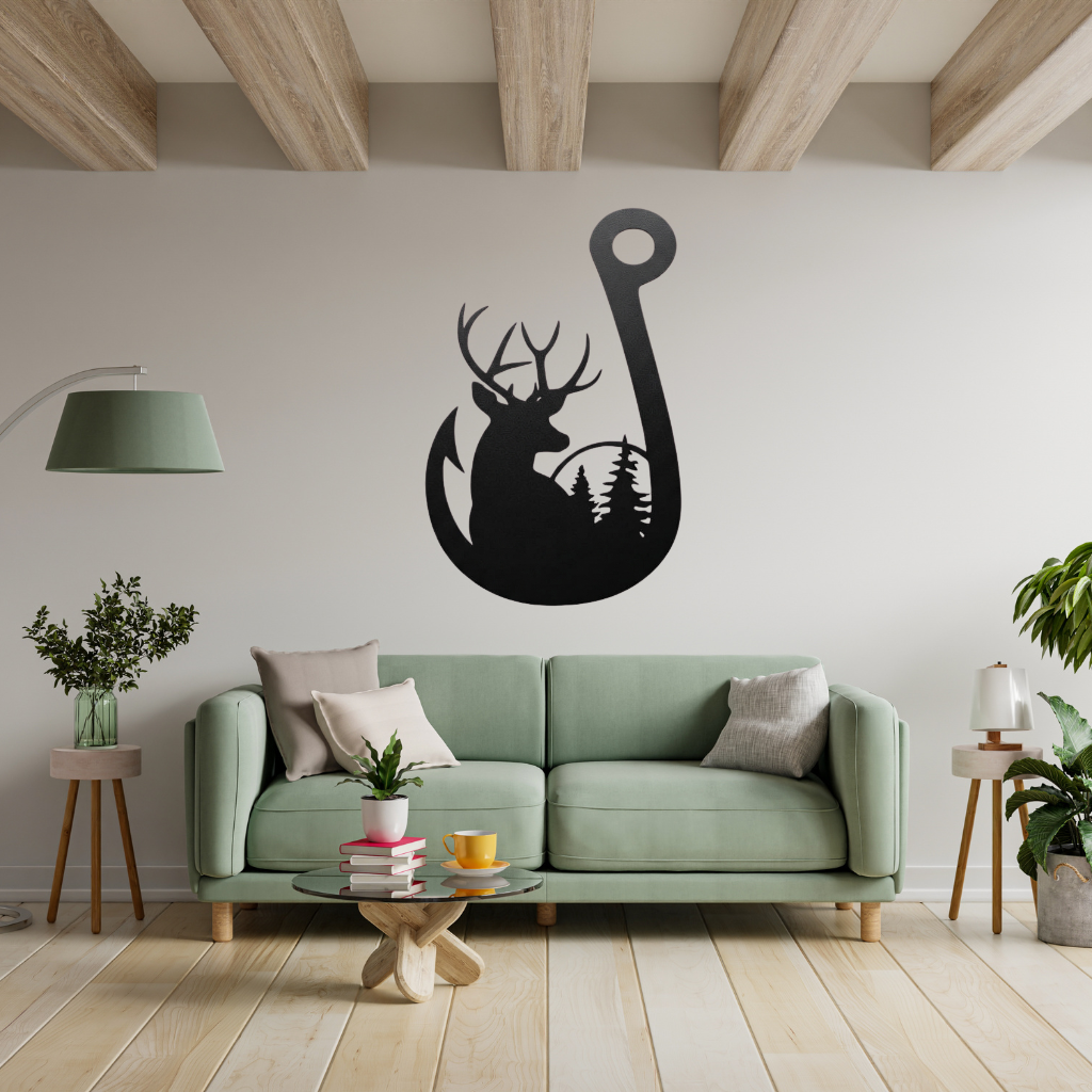 MetalPlex - Deer Fishing Hook - Metal Wall Art