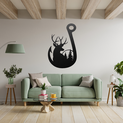 MetalPlex - Deer Fishing Hook - Metal Wall Art