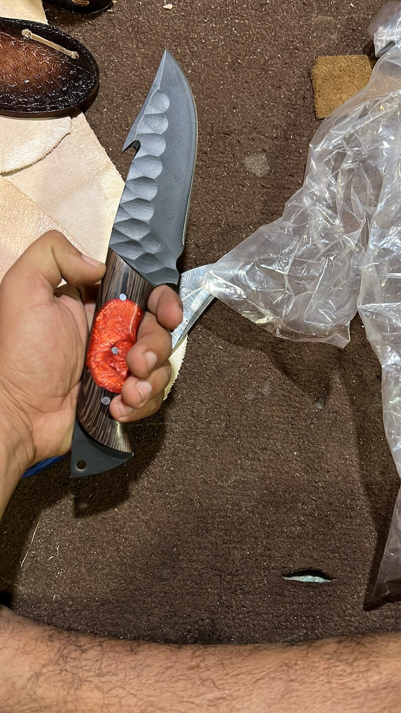 Texan Knives Hunting Skinning Knife – 10" J2 Steel Blade with Wangi/Resin Handle & Leather Sheath