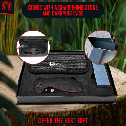 Holtzman's Gorilla Survival The Pioneer Folding Pocket Knife Giftset for Men and Women (Black and Orange)