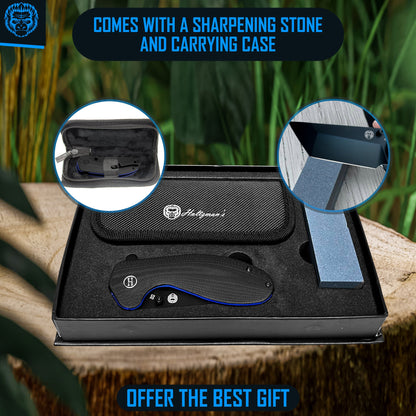 Holtzman's Gorilla Survival The Pioneer Folding Pocket Knife Giftset for Men and Women (Black and Blue)
