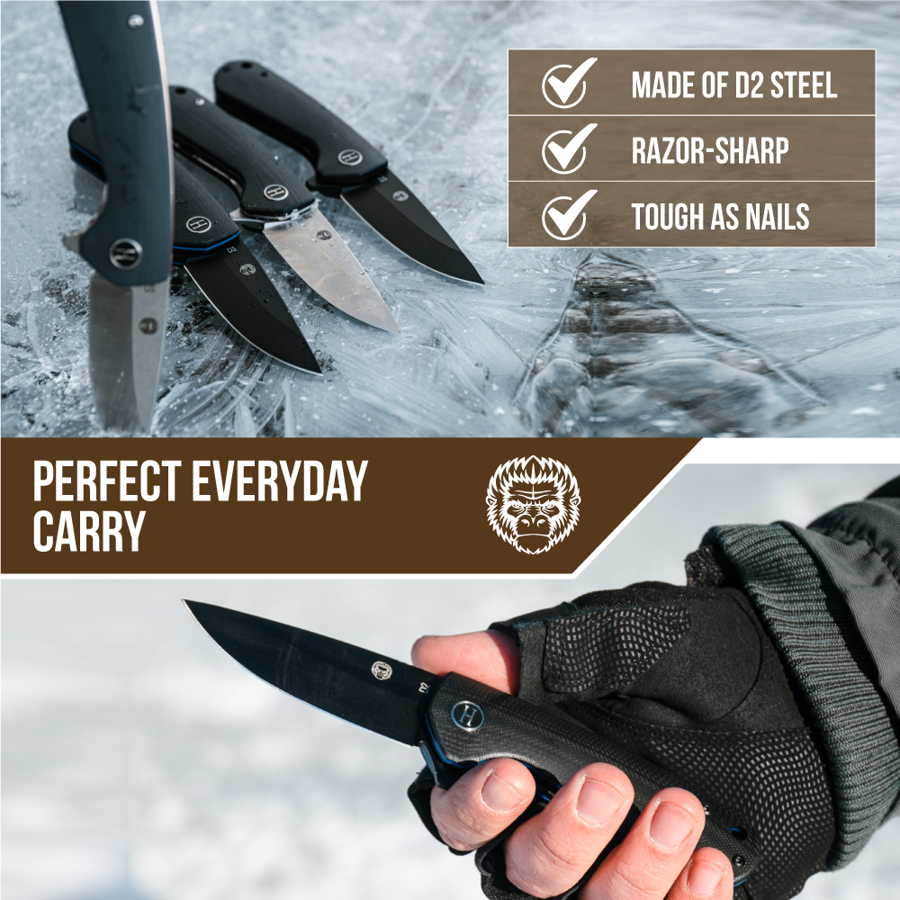 Holtzman's Survival The Peasant Folding Pocket Knife Giftset for Men and Women (Silver and Black)