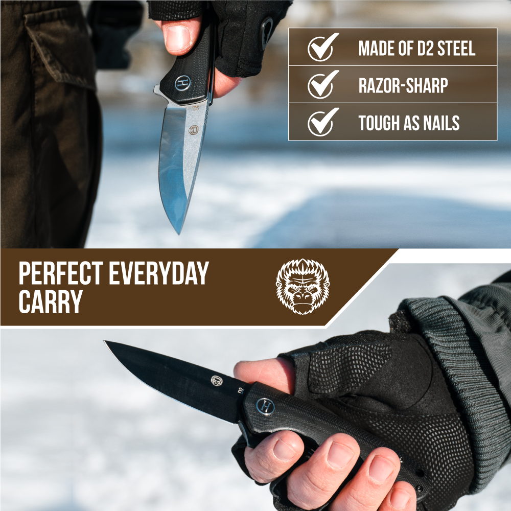 Holtzman's Survival The Peasant Folding Pocket Knife Giftset for Men and Women (Black)