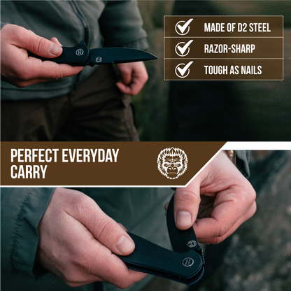 Holtzman's Gorilla Survival The Straight Back Folding Pocket Knife Giftset for Men and Women (Black and Blue)