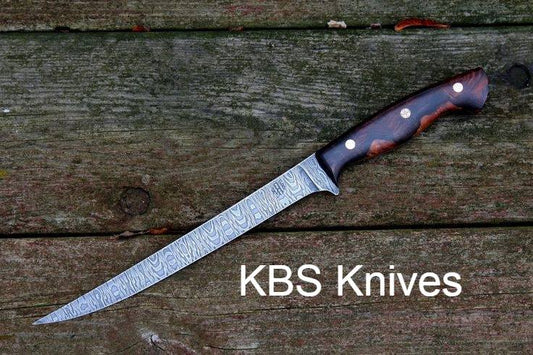 KBS Knives 7" Fillet Knife Damascus Steel with Sheath