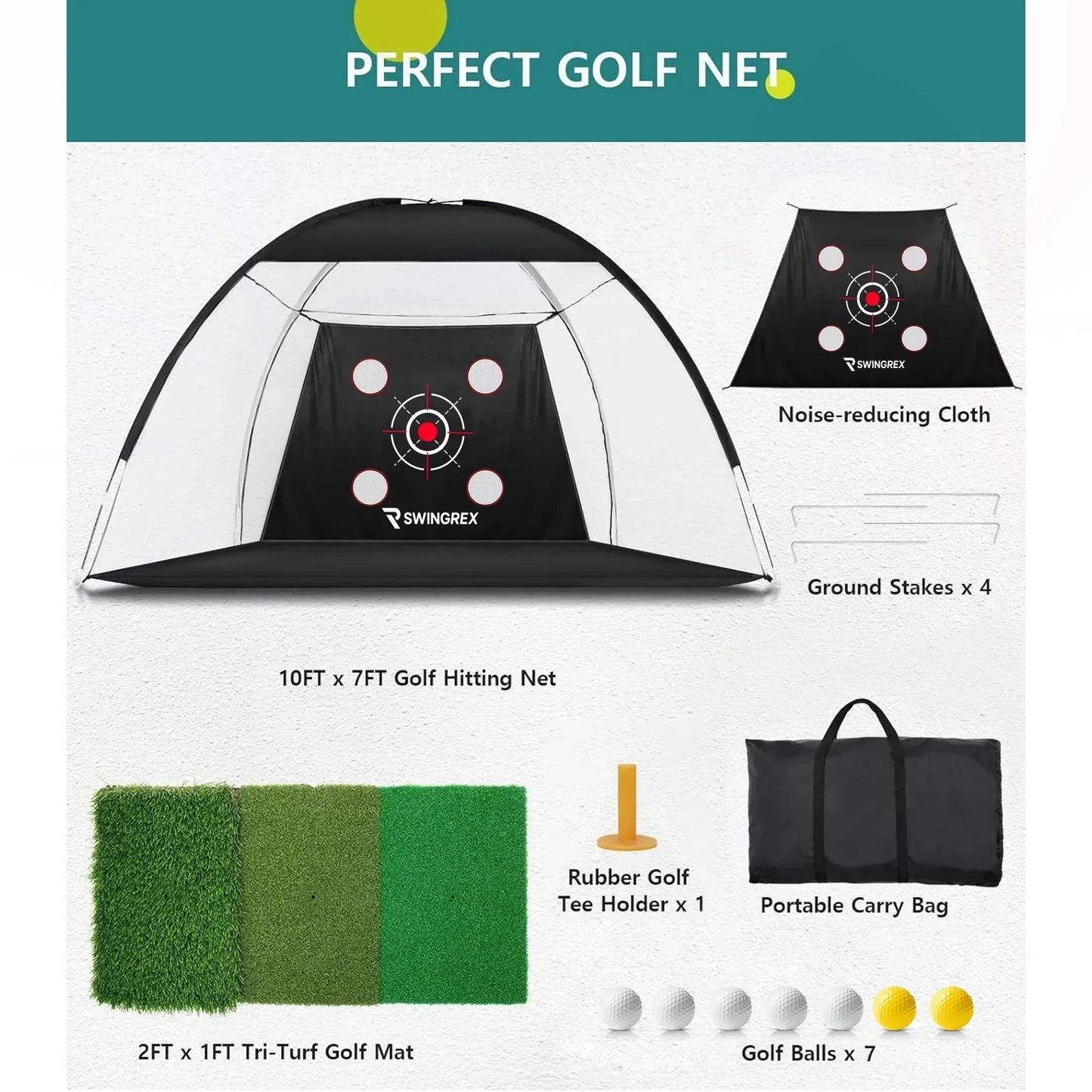 DCUTIE 10x7FT Golf Practice Net with Mat & Target – Backyard Driving & Chipping Aid