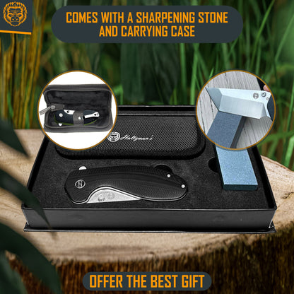 Holtzman's Gorilla Survival The Pioneer Folding Pocket Knife Giftset for Men and Women (Silver and Black)