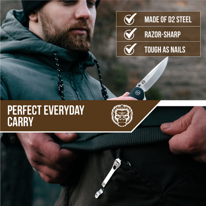Holtzman's Gorilla Survival The Straight Back Folding Pocket Knife Giftset for Men and Women (Grey and Red)