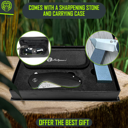 Holtzman's Gorilla Survival The Pioneer Folding Pocket Knife Giftset for Men and Women (Silver and Green)