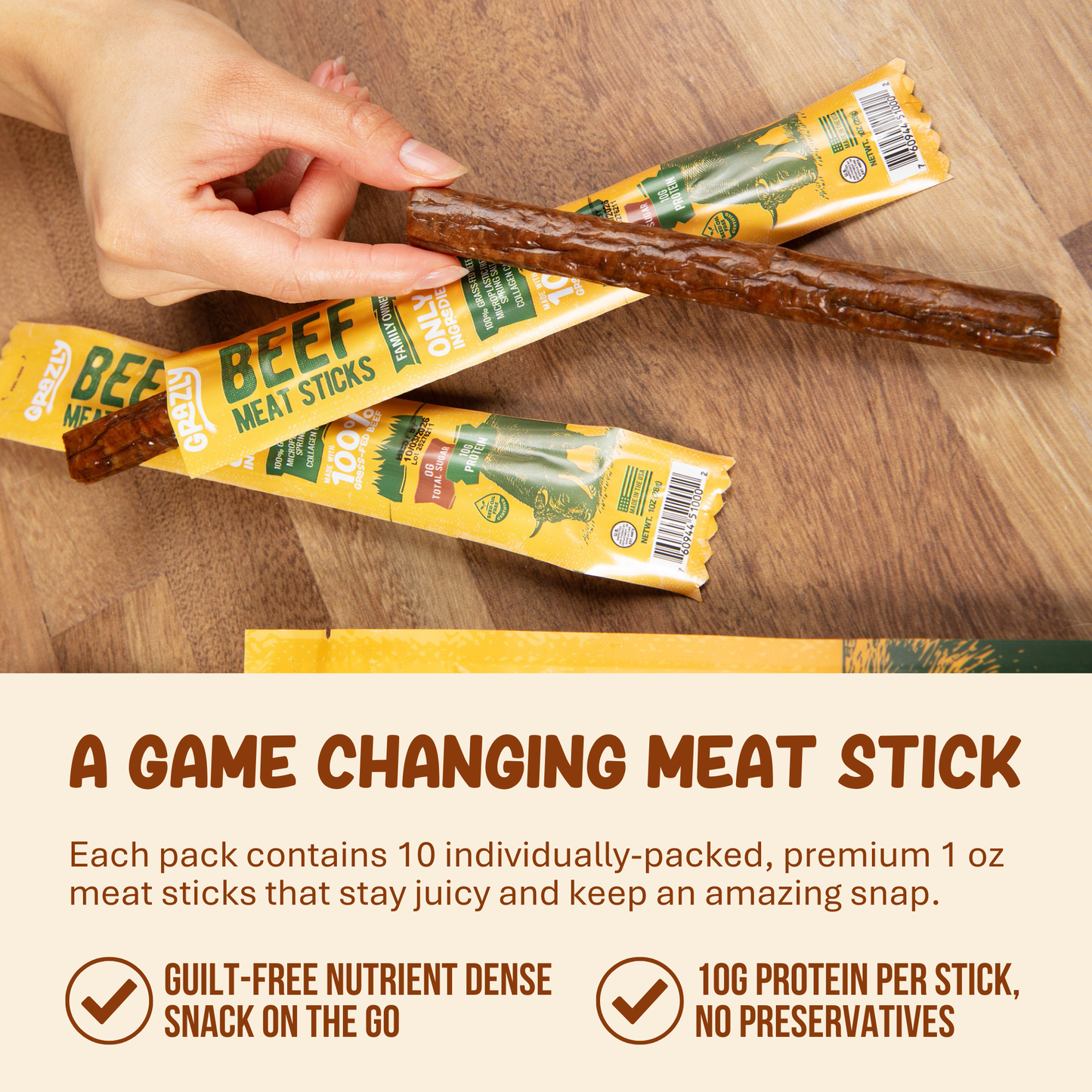 Grazly  Plain Beef Meat Sticks - 100% Grass-Fed & Finished