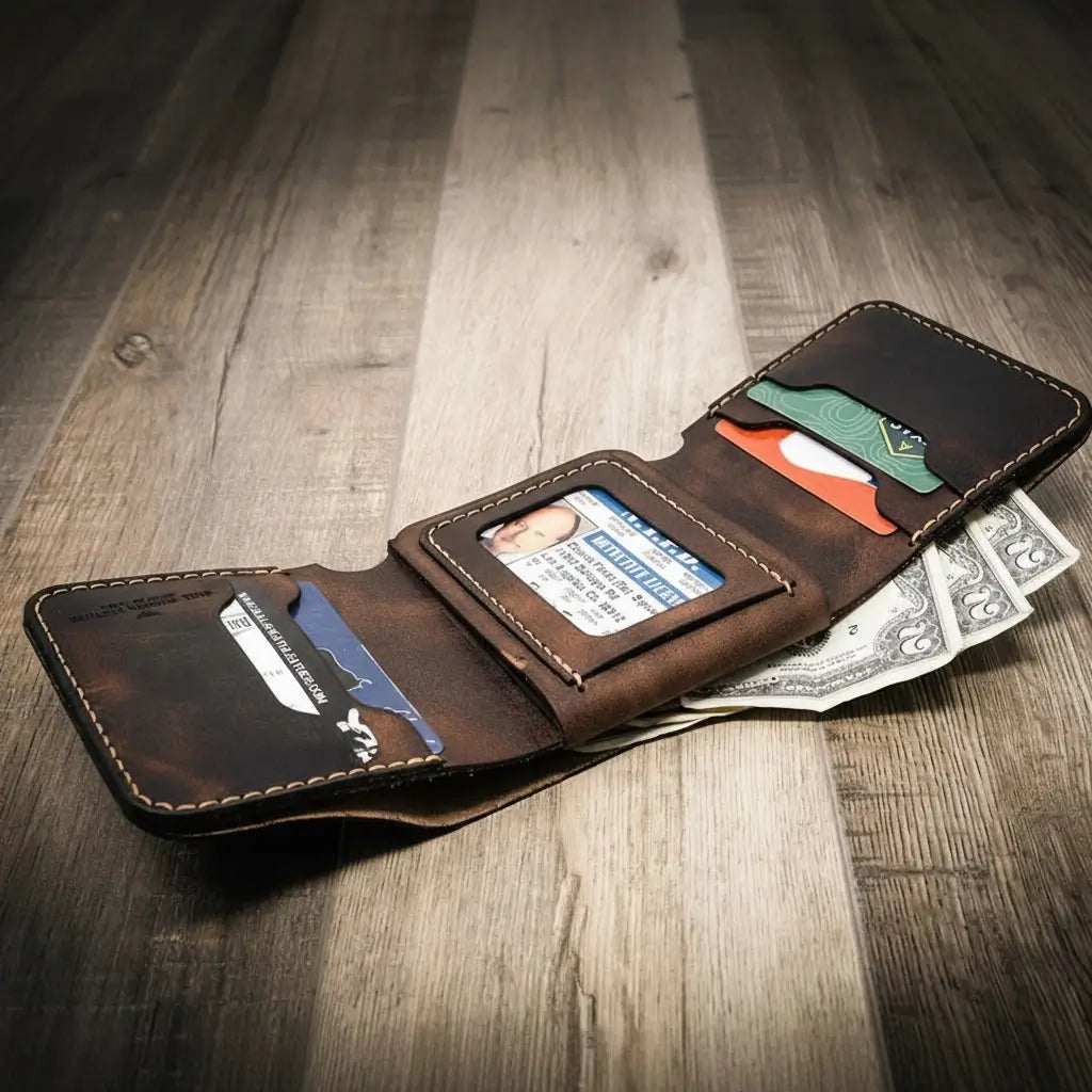 Bull Sheath Leather Badge Trifold Wallet