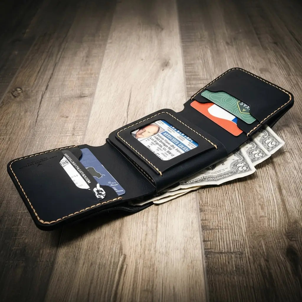 Bull Sheath Leather Badge Trifold Wallet