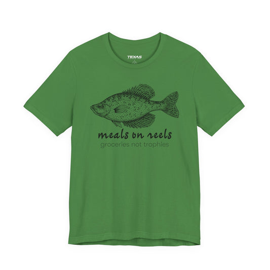 Texas Rigged Tees Meals on Reels: Groceries Not Trophies — Unisex Cotton Tee
