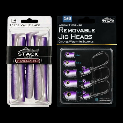 Stack Tackle Screwy Head Jigs + Tail Clapper Bundle Pack