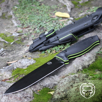 Holtzman's Gorilla Survival "The Fireline" Bushcraft Survival Knife with 1095 High Carbon Blade Giftset (Black and Green)