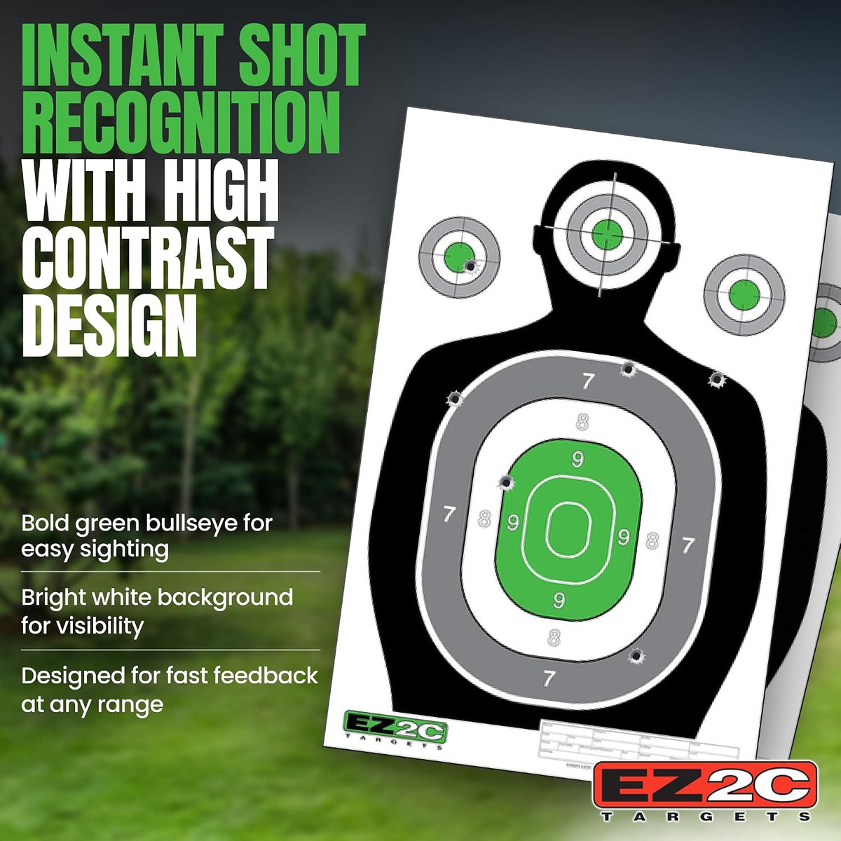 100 EZ2C 12"x18" Green Silhouette Paper Shooting Target, Premium USA Made Peel-Off Pad of 100