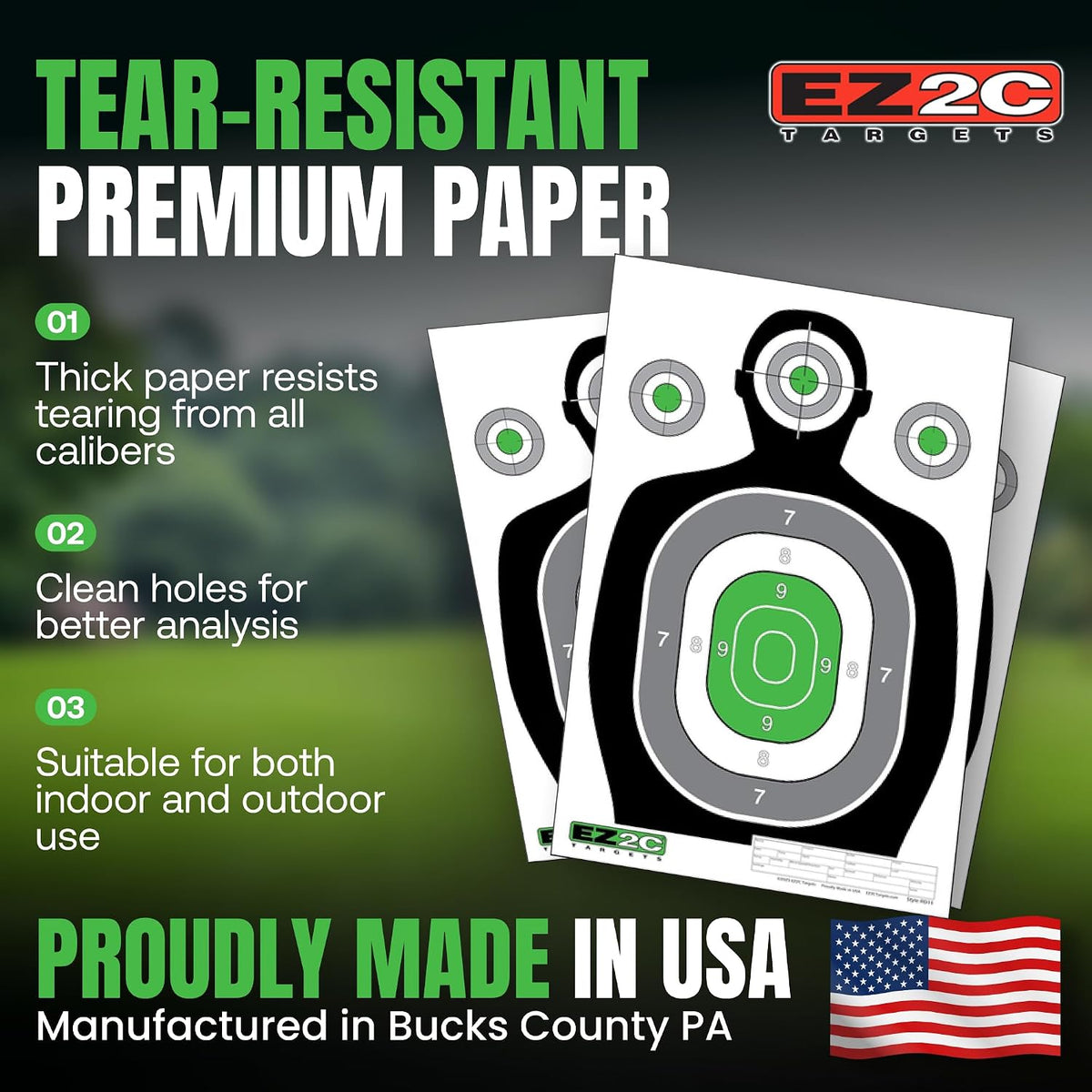 50 EZ2C RD11 12"x18" Silhouette Shooting Target, Premium Paper Targets Pad of 50