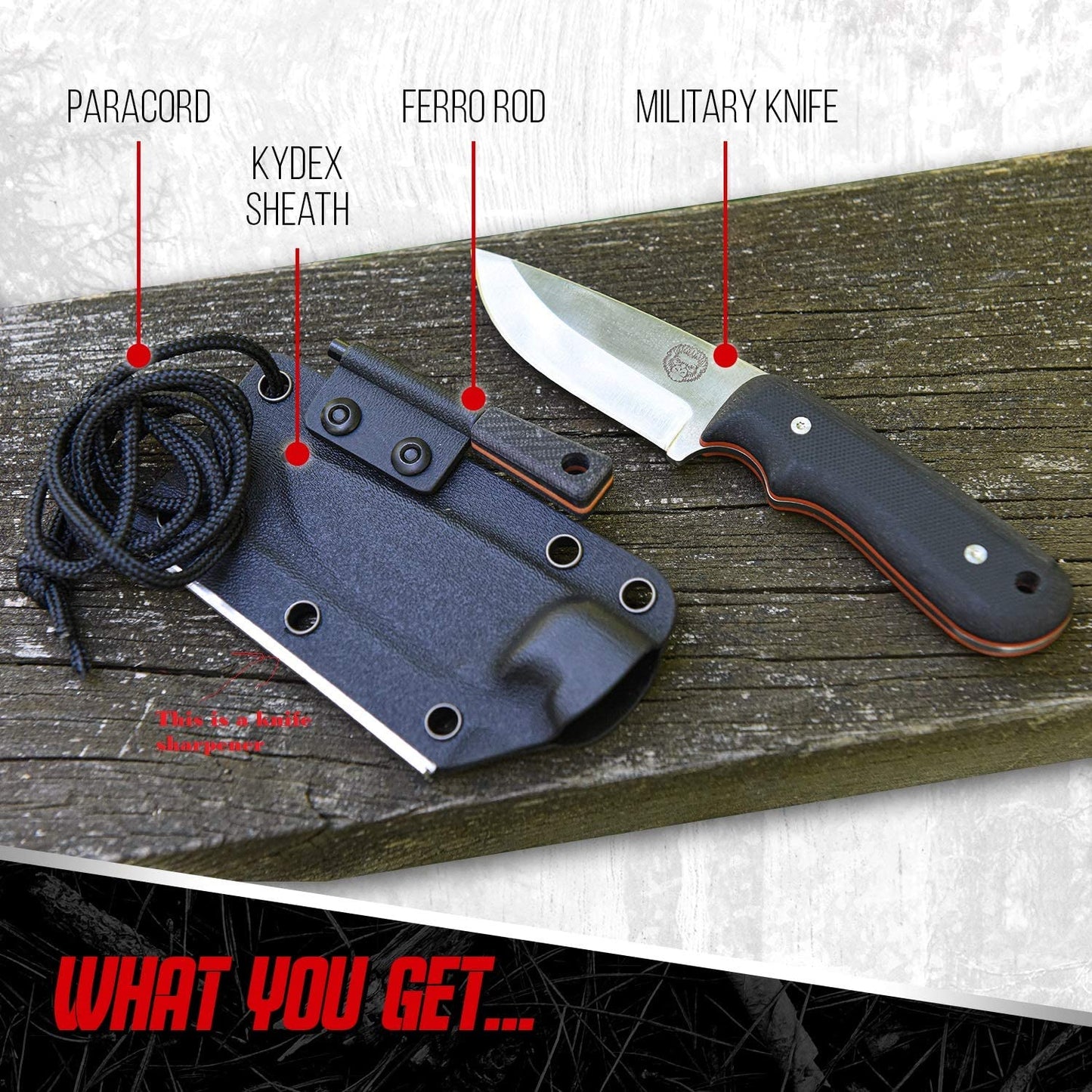 Holtzman's Gorilla Survival "THE REDLINE" FULL TANG SURVIVAL NECK KNIFE WITH G10 HANDLE