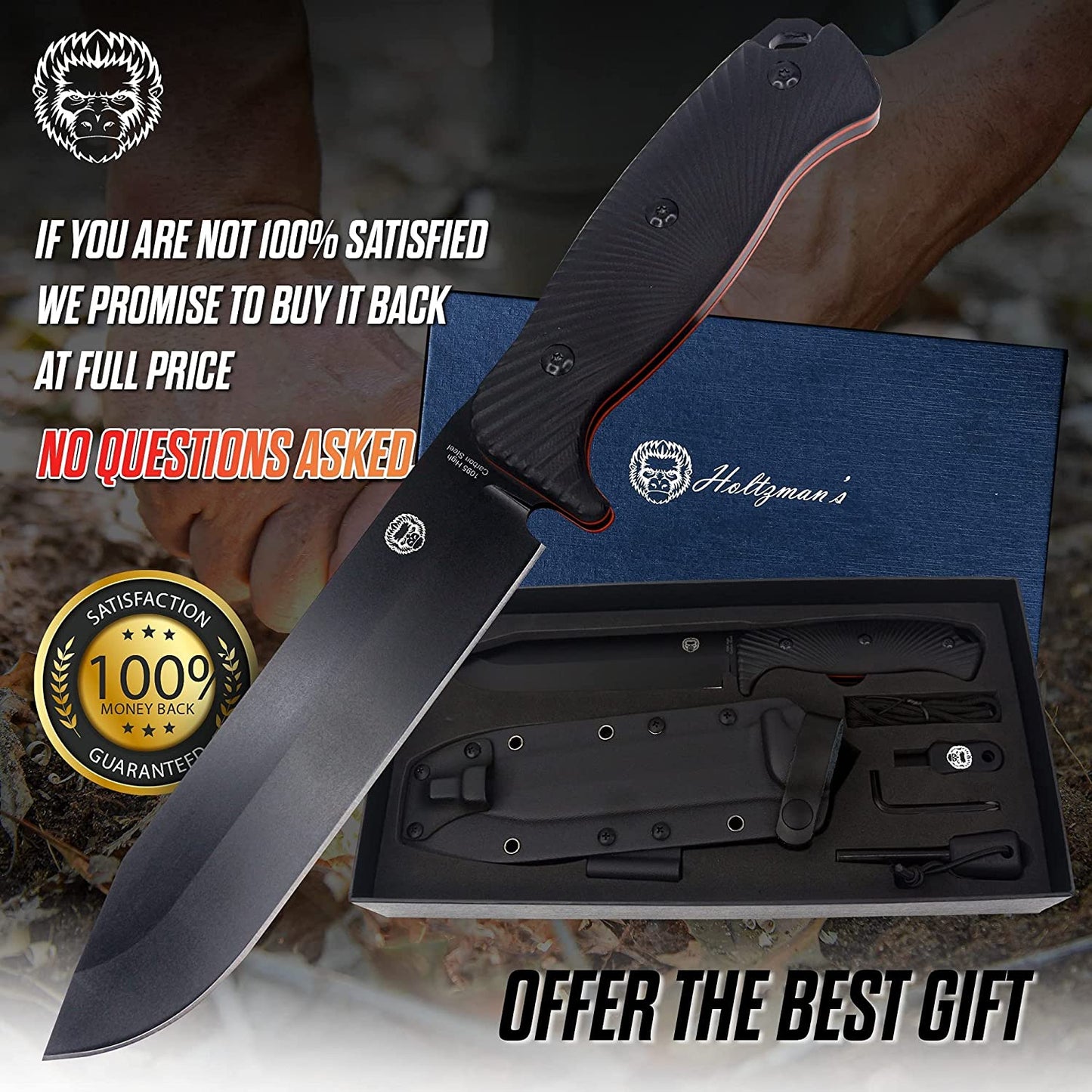 Holtzman's Gorilla Survival 12.32" LAVALINE SURVIVAL KNIFE WITH FIXED 1095 HIGH CARBON STEEL BLADE