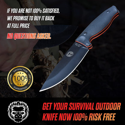Holtzman's Gorilla Survival "The Bloodline" 1095 High Carbon Steel Bushcraft Survival Knife Gift Set