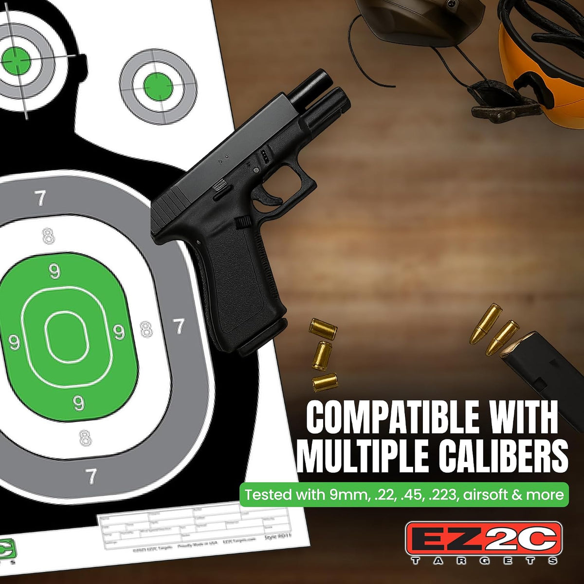 100 EZ2C 12"x18" Green Silhouette Paper Shooting Target, Premium USA Made Peel-Off Pad of 100