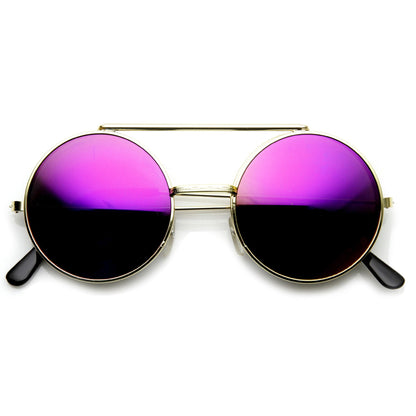 zeroUV Steampunk Mirrored Lens Round Circle Flip Up Frame Sunglasses 8794