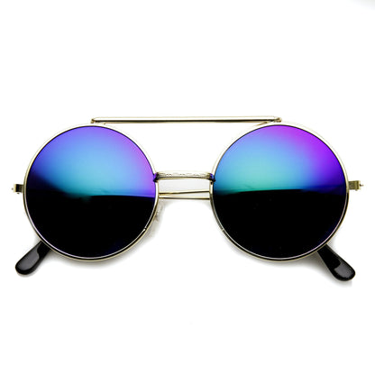 zeroUV Steampunk Mirrored Lens Round Circle Flip Up Frame Sunglasses 8794
